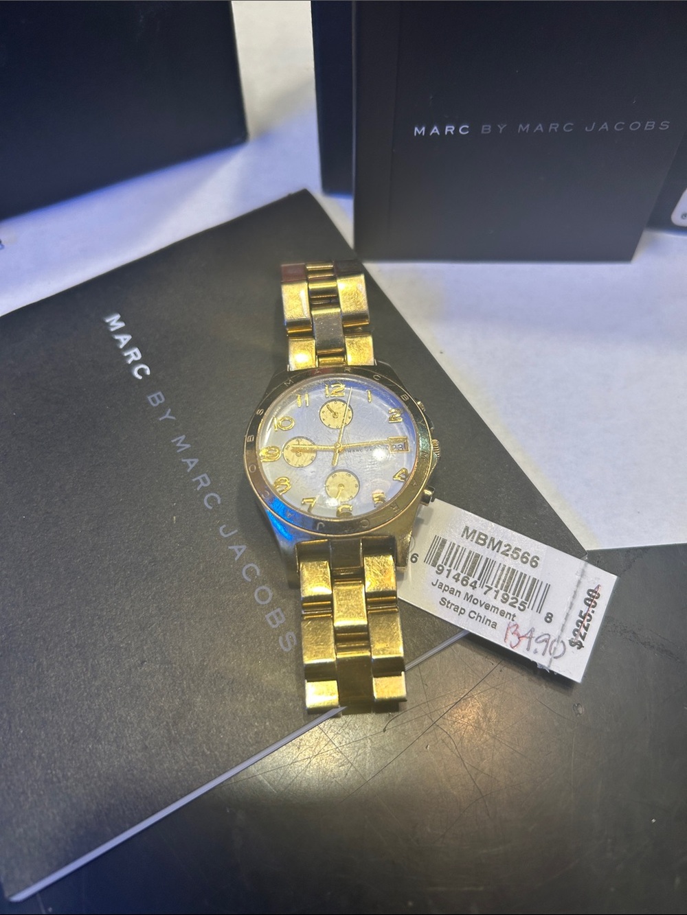 Marc by Marc Jacobs Gold Men’s Bracelet Chronograph Watch with White Dial w Box